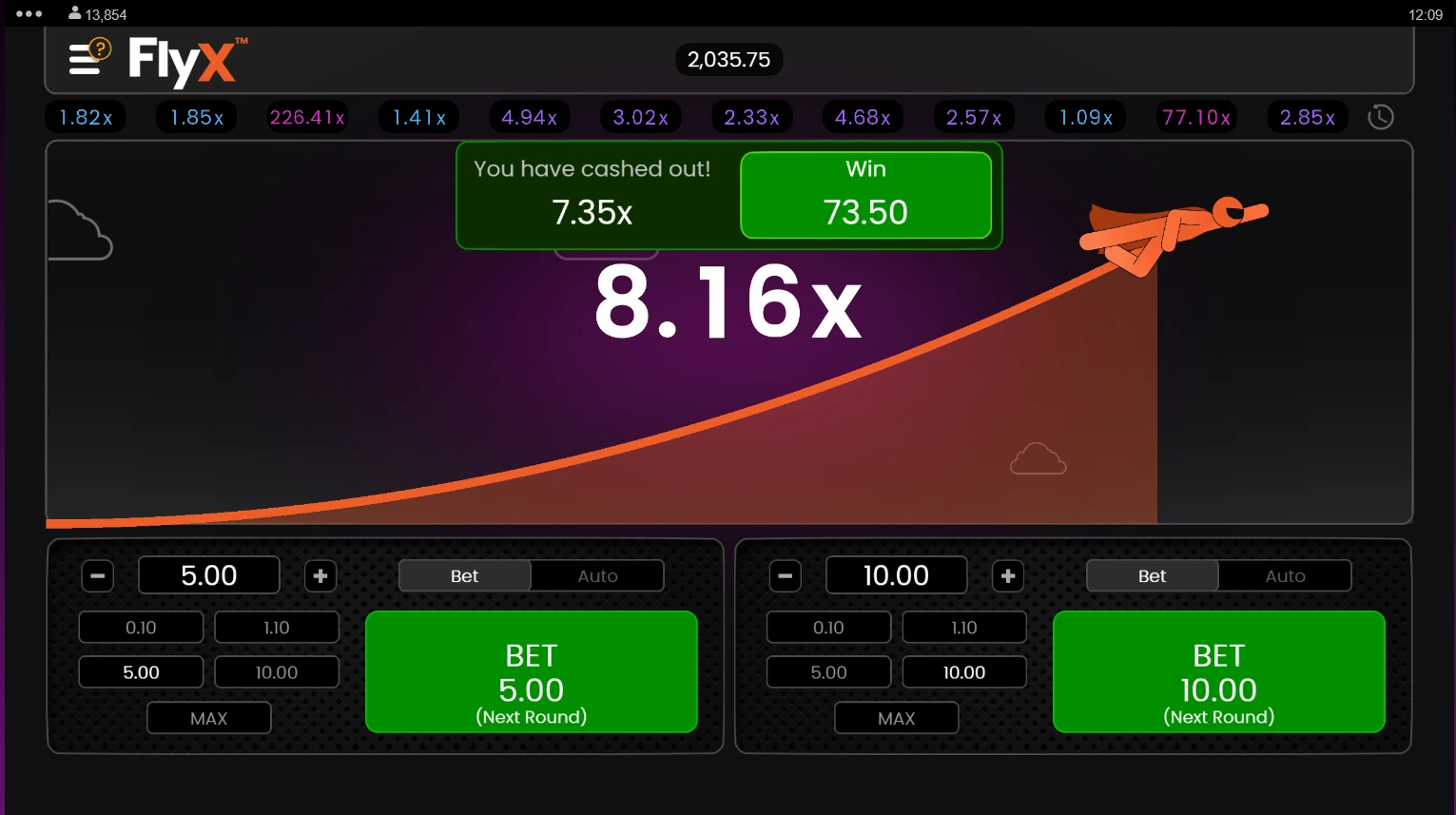 Flyx crash game win.